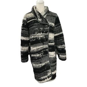 Edina Ronay London Wool Blend Chunky One Button Lined Coatigan Gray Black Sz 8